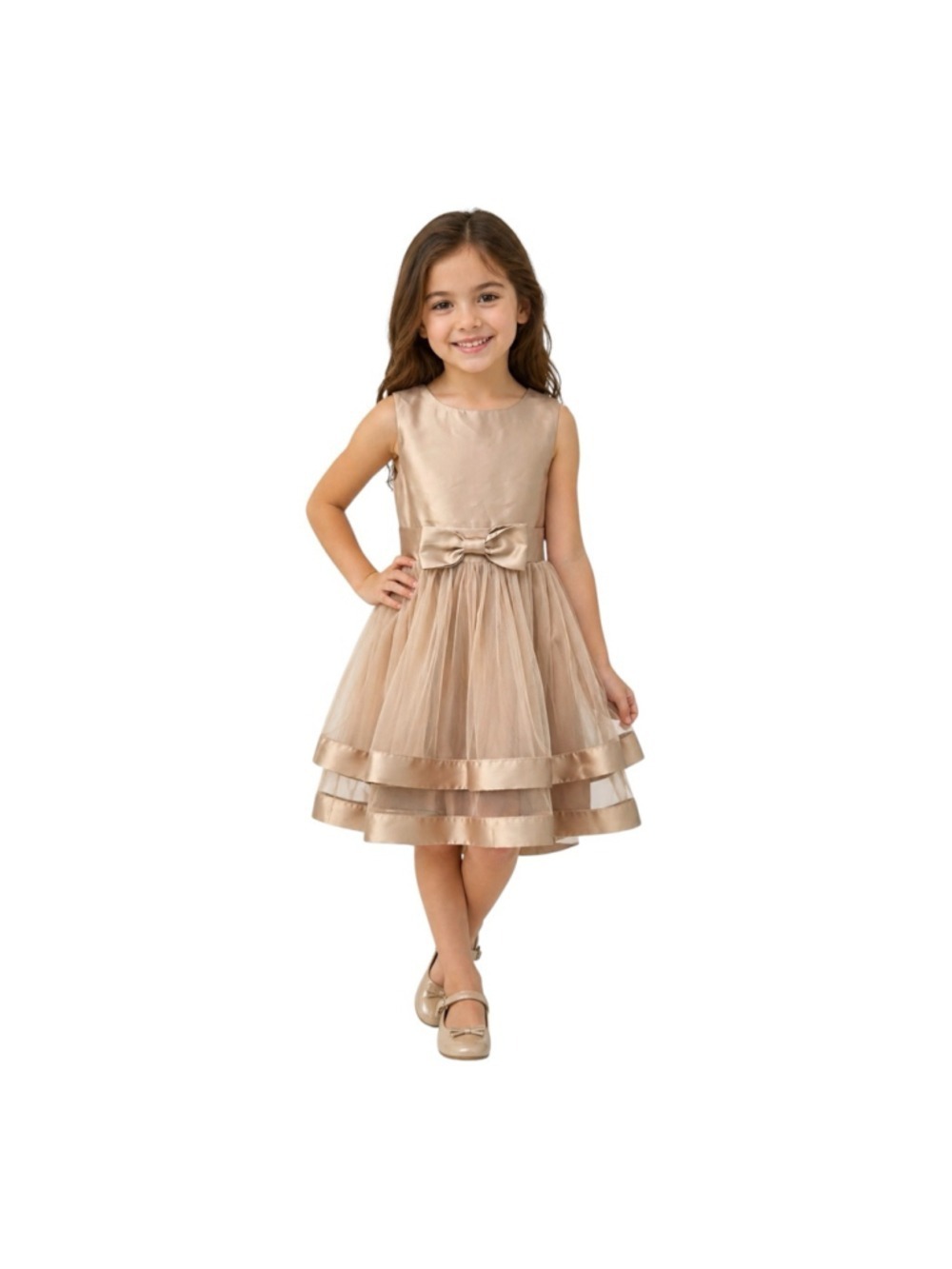 Speechless Kids Champagne Satin Tulle Dress Size 6